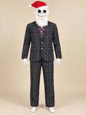 Spirit Disney Jack Skellington Pinstripe Suit Costume Size L Mask Bundle